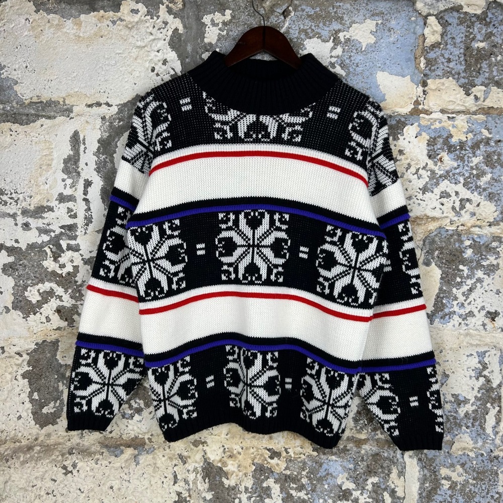 Vintage Adesso Sweater Nordic Snowflake Ski Mock Neck USA Made Medium